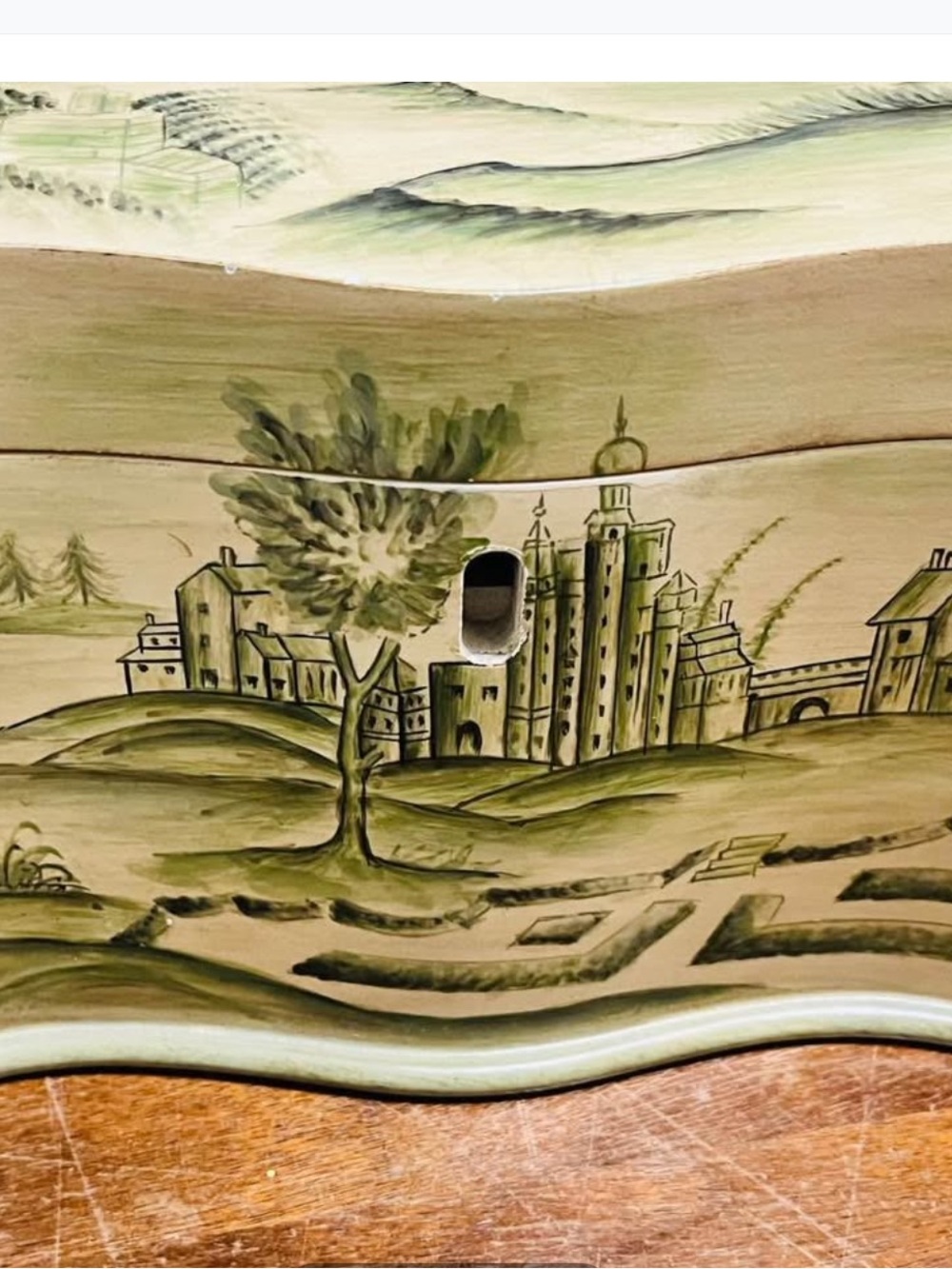 Green Hand-Painted Scenic Home jewelry box